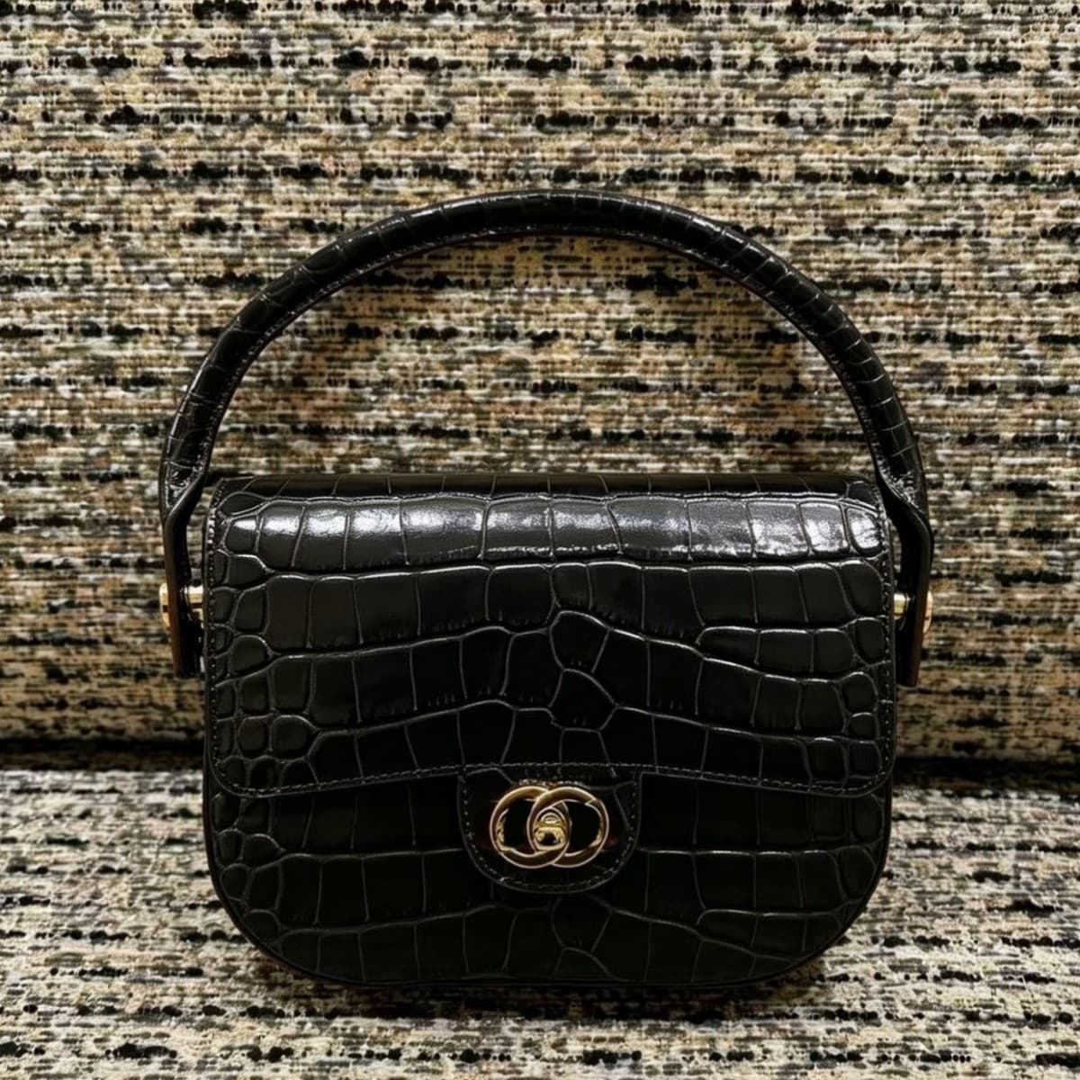 Women's Bag 26A New Fashion Crocodile Pattern Cowhide Handle Saddle Bag Single Shoulder Crossbody High-End Handbag