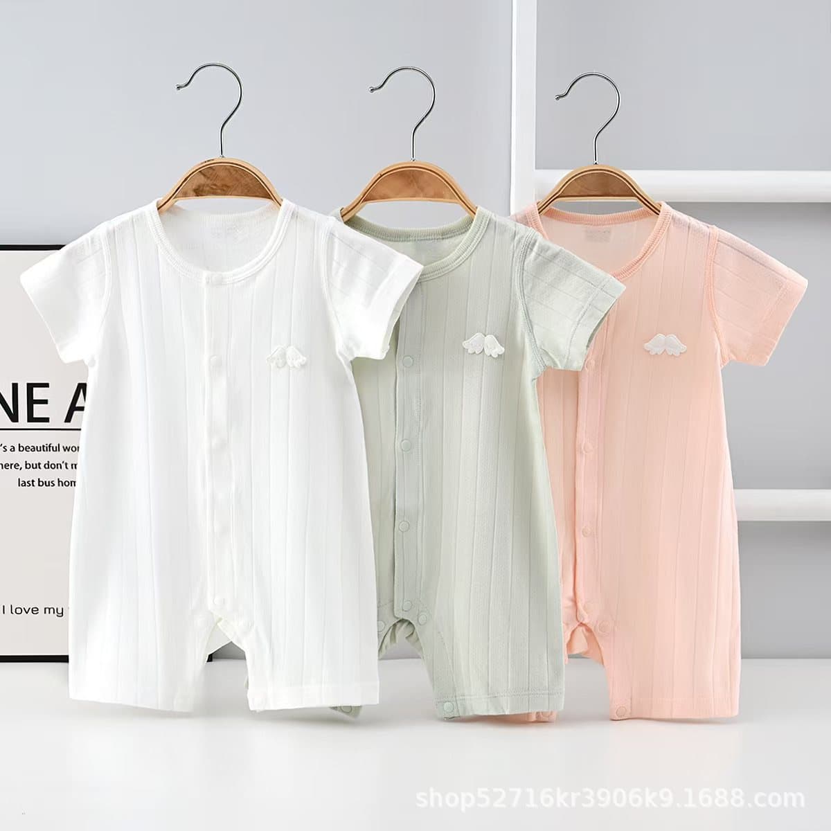 Baby Short-Sleeve Romper Summer Crawling Bodysuit Infant Class A Bamboo Fiber One-Piece Without Hood