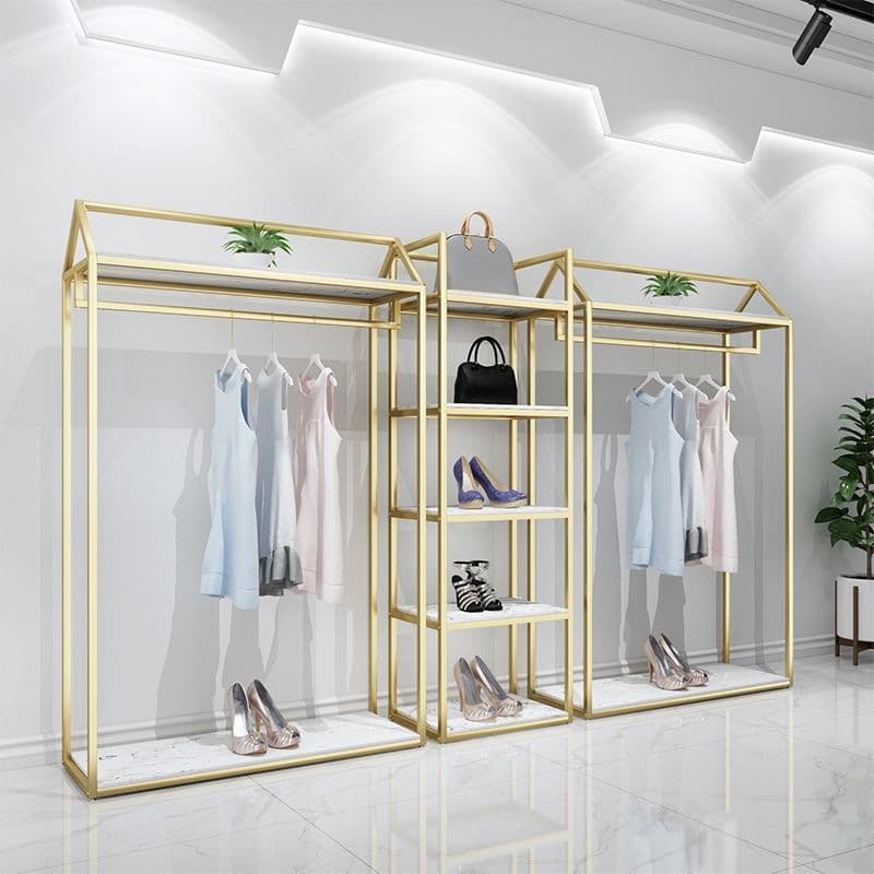 Clothing store hanging clothes rack, floor-standing clothes display rack, clothing display stand, men's and women's clothing shelf display rack, light luxury