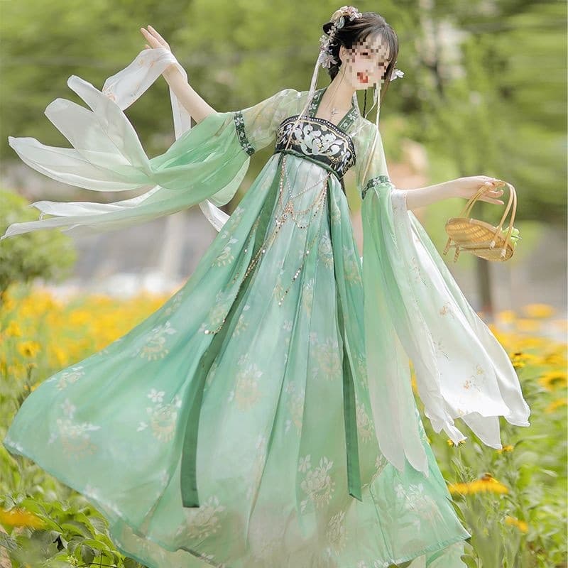 Original New Style Hanfu "Pure Lotus" Chinese Style Po Sleeve Han Elements Bestie Flared Skirt Summer/Autumn Set High-Waist Ruqun