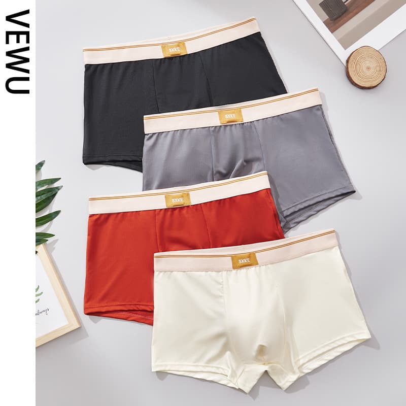 Men's Solid Color Breathable Comfortable Boxer Briefs Elastic Youth European Size Boxer Shorts Cross-border Export