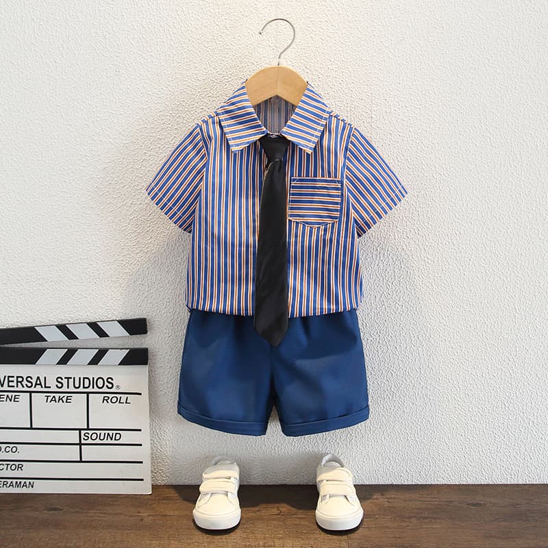 2025 New Boys' Summer Suit Set Children's Performance Outfit Baby First Birthday Suit Formal Wear