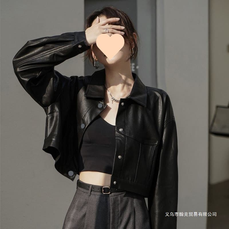 Stylish motorcycle leather jacket for women, short style, 2025 spring and autumn new Korean style loose retro versatile chic leather jacket