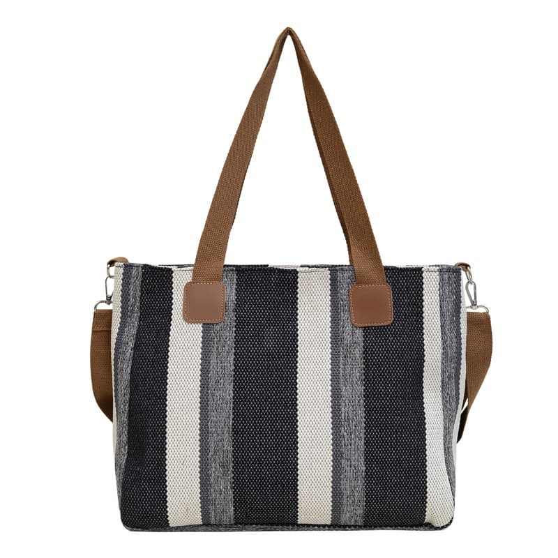 Tote Bag Striped Contrast Color Large Capacity Women's Bag 2025 New Canvas Bag Simple Handbag Shoulder Bag