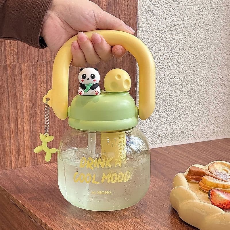 Trendy Dual-Drink Large-Capacity Tumbler Plastic Cup, Cute Creative Handle Straw Water Bottle for Students, Cartoon Water Jug