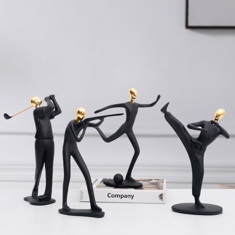 Nordic-style gold sports figure sculptures decorate with modern minimalist home TV and wine cabinets, displaying abstract crafts