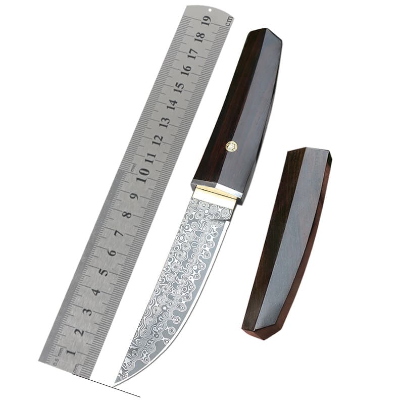 Damascus Steel Straight Sword Black Ebony Non-Folding Samurai Military Knife Collectible Survival Knife Free Wolf Brand