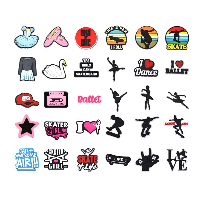 Skateboard Ballet PVC Soft Rubber Decorative Charms for Crocs Shoes, DIY Shoe Accessories, Amazon Stock