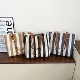 Korean Style Large Capacity Bag Women 2026 New Korean Contrast Vertical Stripe Underarm Tote Bag Fashion Single Shoulder Bag