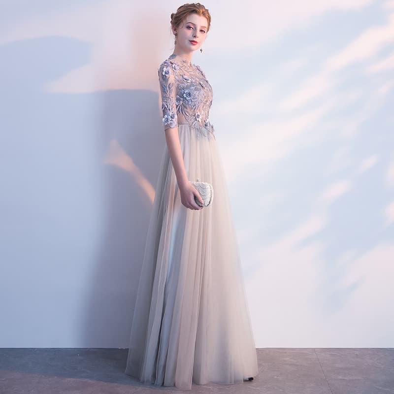 Long Gray Dress 2026 New Model Host Banquet Slim Sexy Performance Graduation Dress Summer