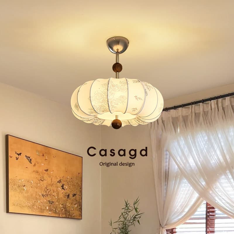 Nanyang Vintage Floral Bedroom Ceiling Lamp, Fabric Shade, French Retro Style Art Study Room Chandelier casagd