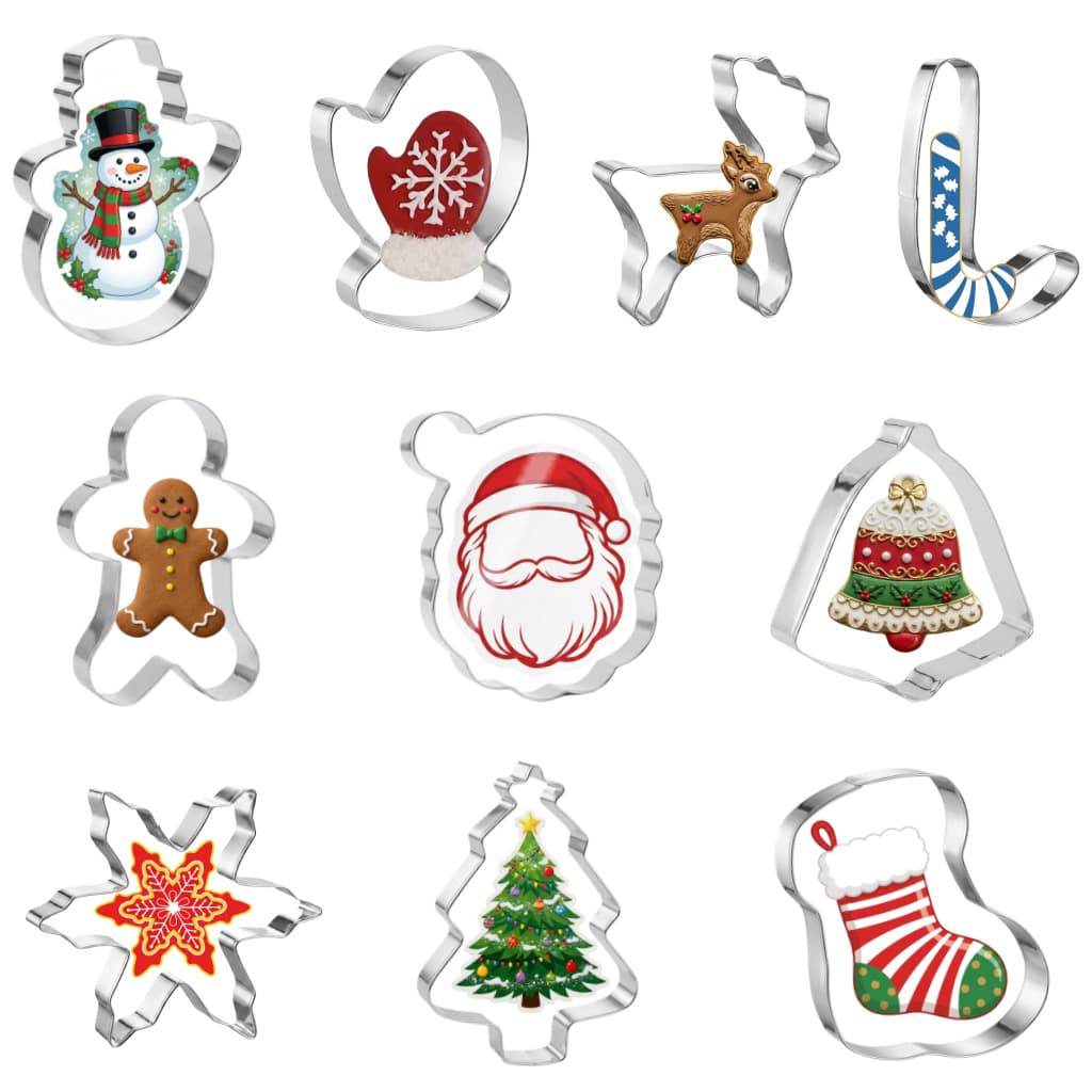 Stainless Steel Christmas Cookie Cutter Set 10-Piece, Cookie Cake Shaping Baking Tool, Christmas Cookie Molds