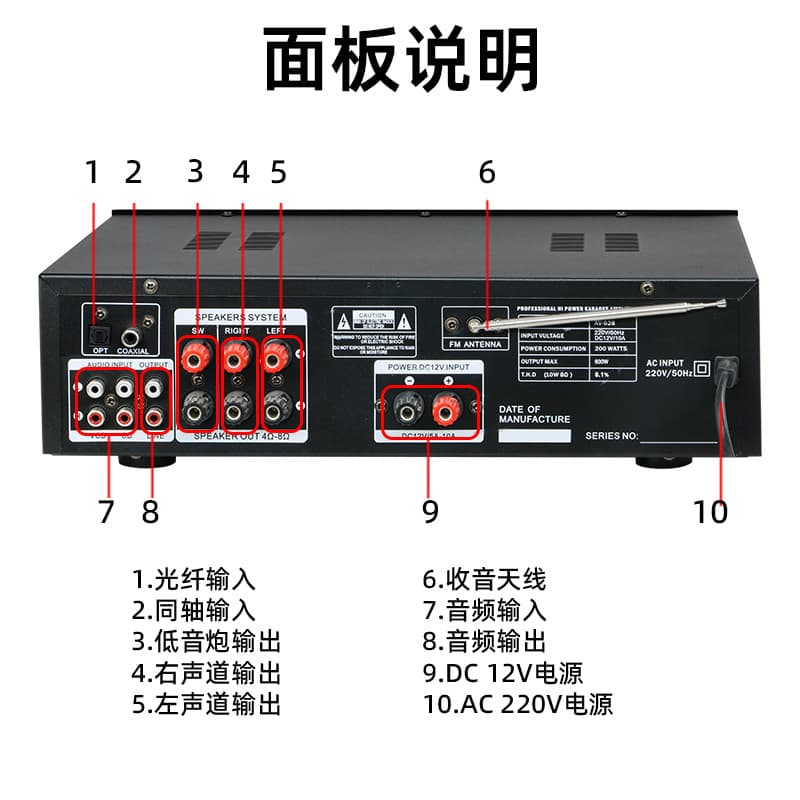 Factory Direct AV-628BT Home High-Power Professional Optical Coaxial Subwoofer Bluetooth Amplifier Wholesale