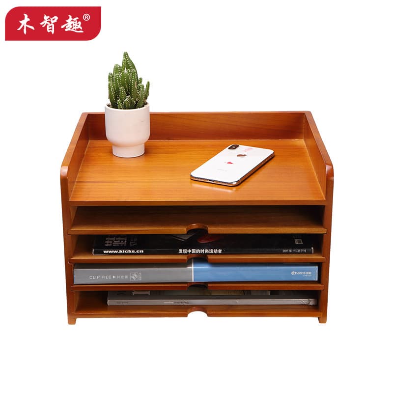 Wooden Storage Box, Multi-Layer Office Desktop Organizer, File Box, Multi-Purpose Storage Shelf for Wholesale