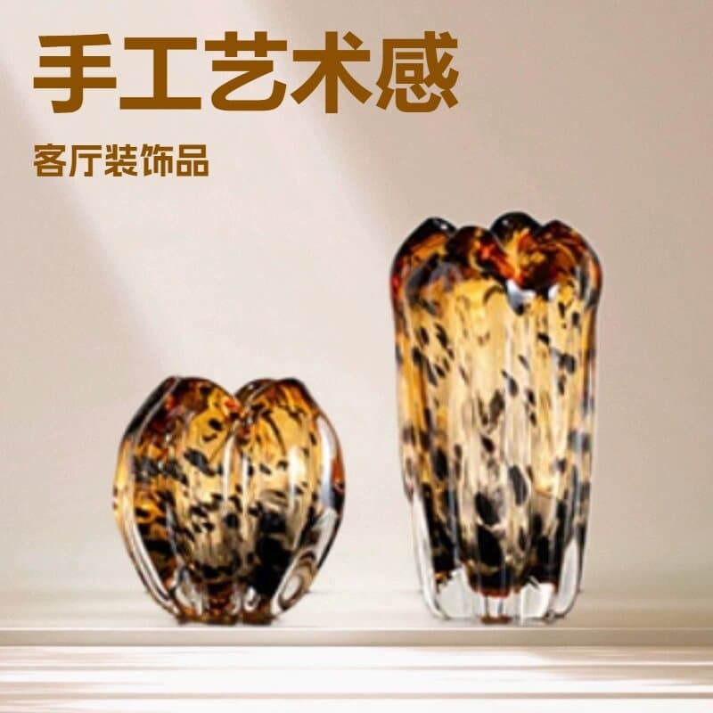 Yibeizi French medieval high-end glass vase olive green handmade niche art vase living room ornaments