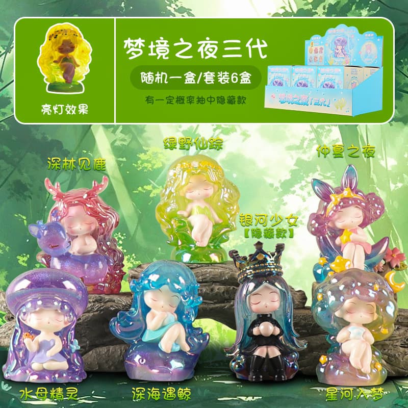 Dream Night Blind Box Figure Dreamland Girl Statue Glowing Original Literary Desktop Decoration Healing Decoration for Women