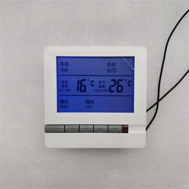 Gold thermostat central air conditioning panel three-speed switch temperature control fan coil unit in grey and black energy-saving