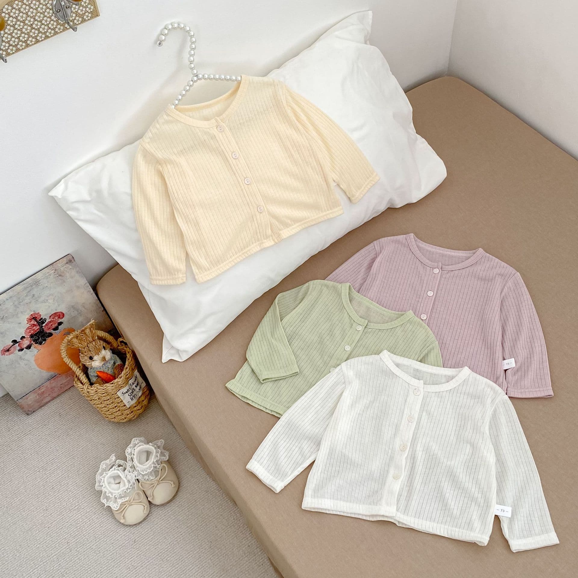 Summer Baby Toddler Lightweight Knitted Cardigan for Girls, Ultra-Thin Air Conditioning Jacket, Ribbed Cotton Sun Protection Cardigan