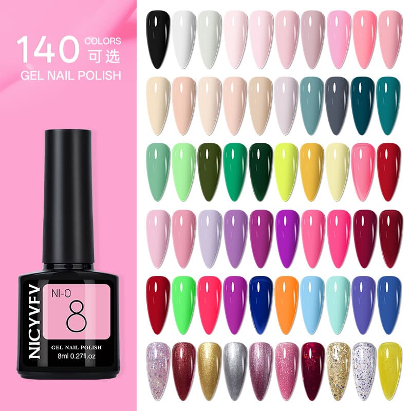 NICYVFV Pure Color Nail Art Gel 140 Colors Set Black Nude Cat's Eye Nail Oil Gel Full Set Colorful Nail Polish for Beauty