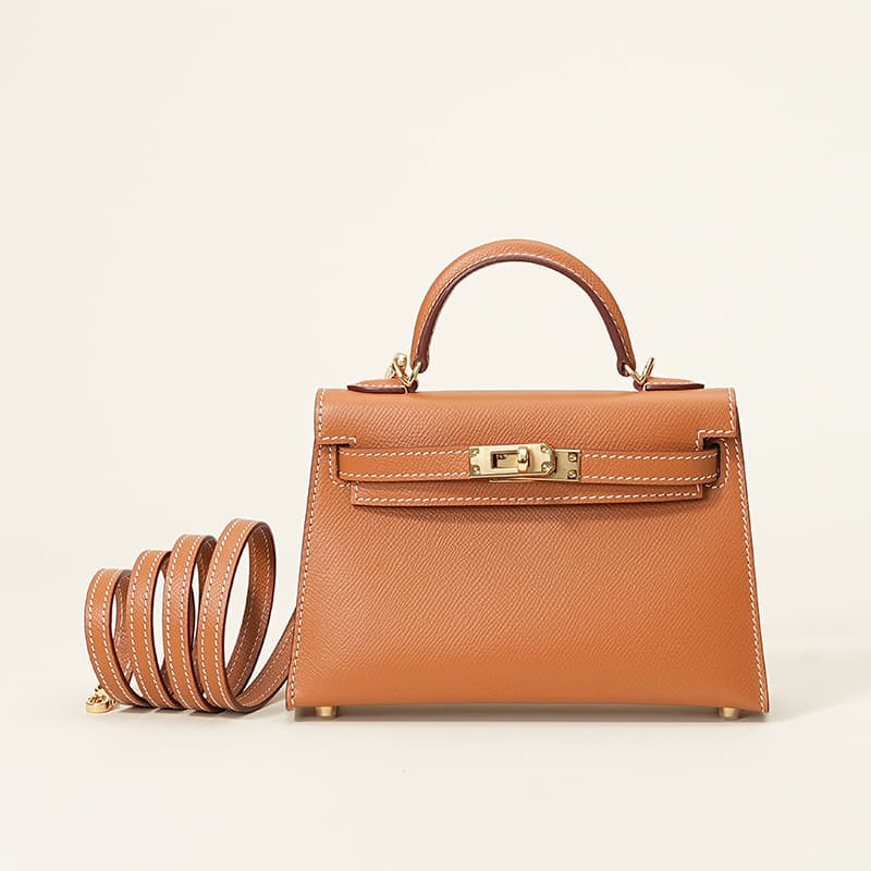 New second generation Kelly bag mini shoulder crossbody versatile genuine leather women's bag palm print cowhide high-end handbag