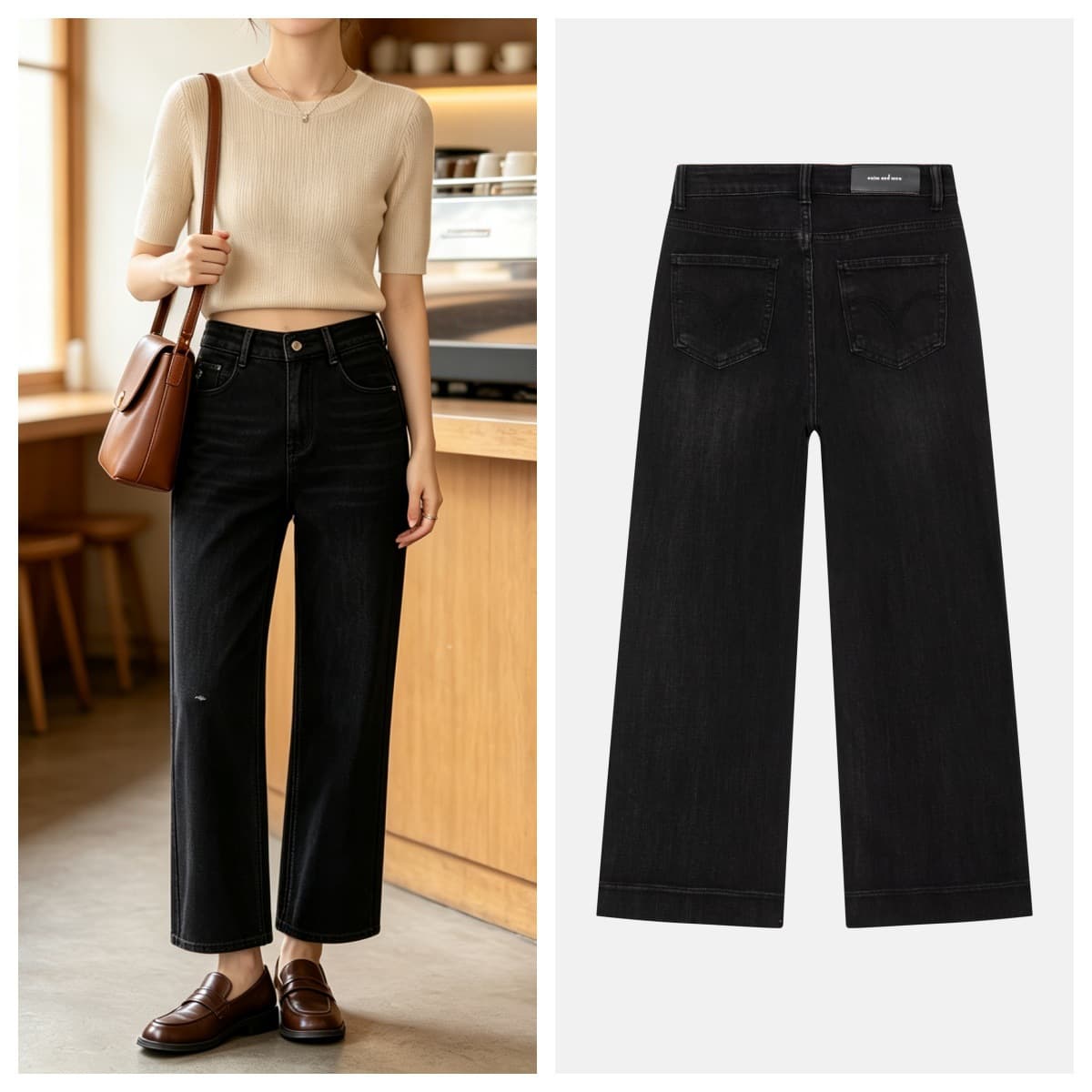 2026 Fall Stretch Embroidered Back Pocket Grandma Jeans, Black-Gray High-Waist Slimming Versatile Wide-Band Grandma Jeans for Women