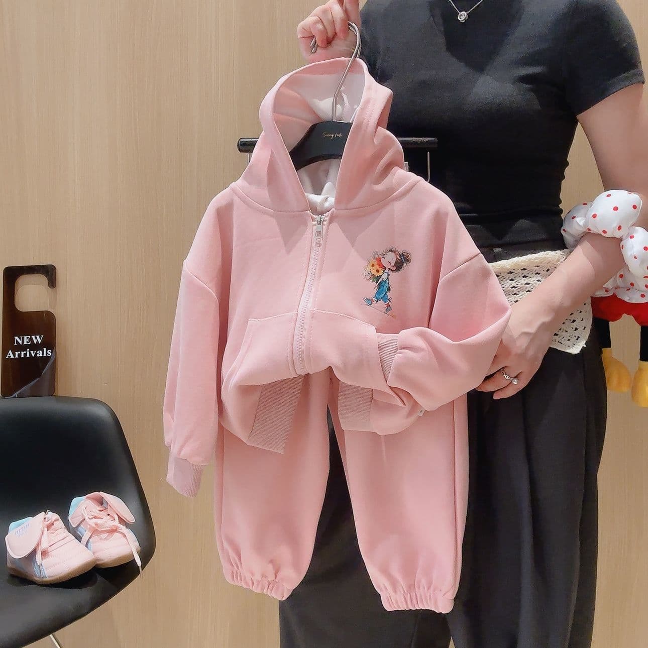 Children Cotton Sportswear Girls Spring/Autumn Hooded Jacket Girls Stylish Outdoor Middle & Older Kids Casual Two-Piece Set