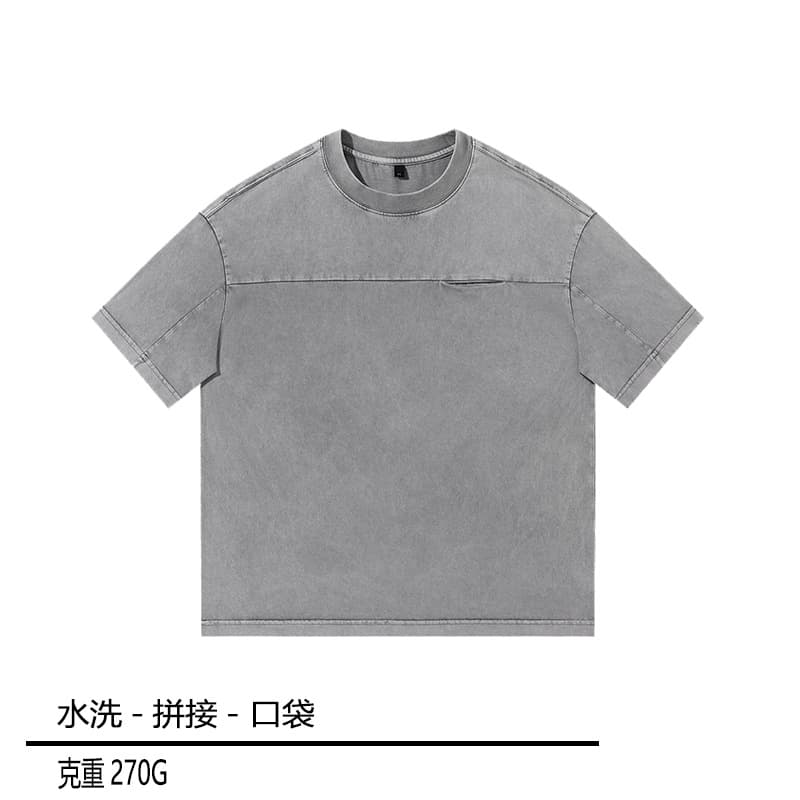 2025 Washed Patchwork Men's Short Sleeve 100% Cotton T-Shirt 270G Streetwear Loose Fit Cross-Border Washed T-Shirt