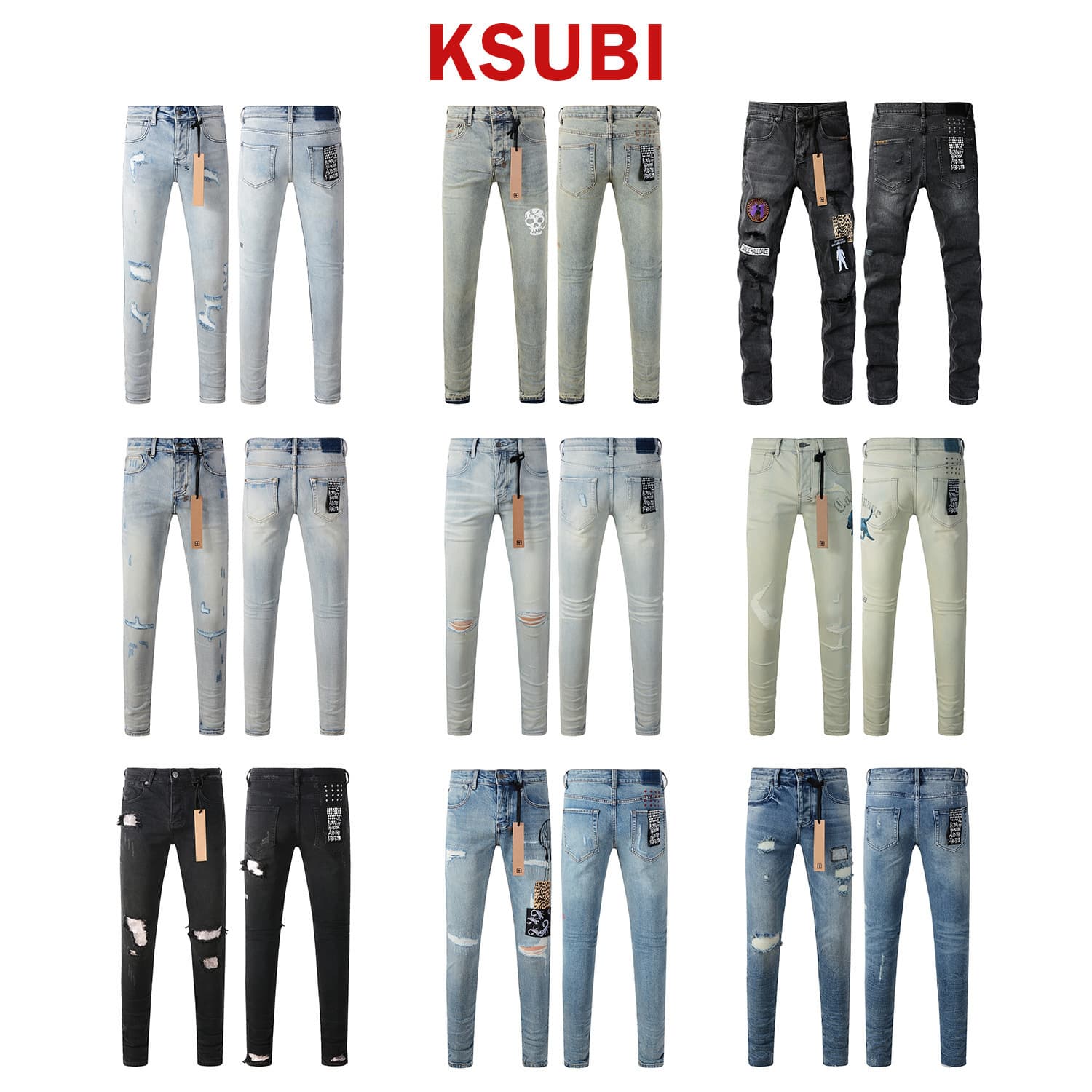 KSUBI Jeans European and American Fashion Brand Ksubi Jeans Stylish Slim Fit Distressed Ripped Jeans