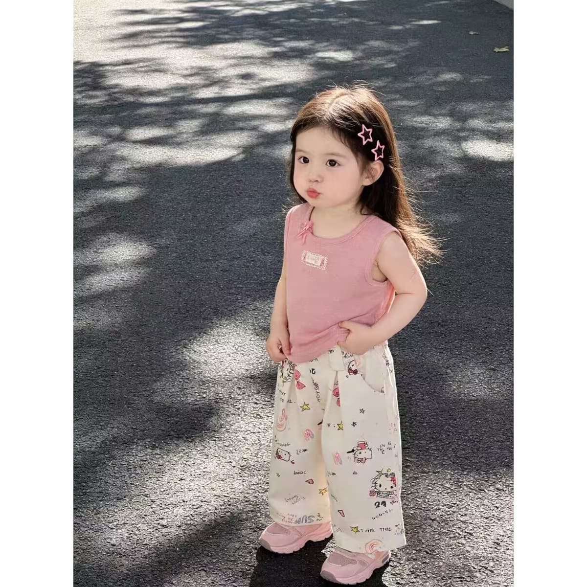 【Tian Xiaosi】Sweetheart! Original Girls 2026 Summer Vest Top Pink Graffiti Pants Suit