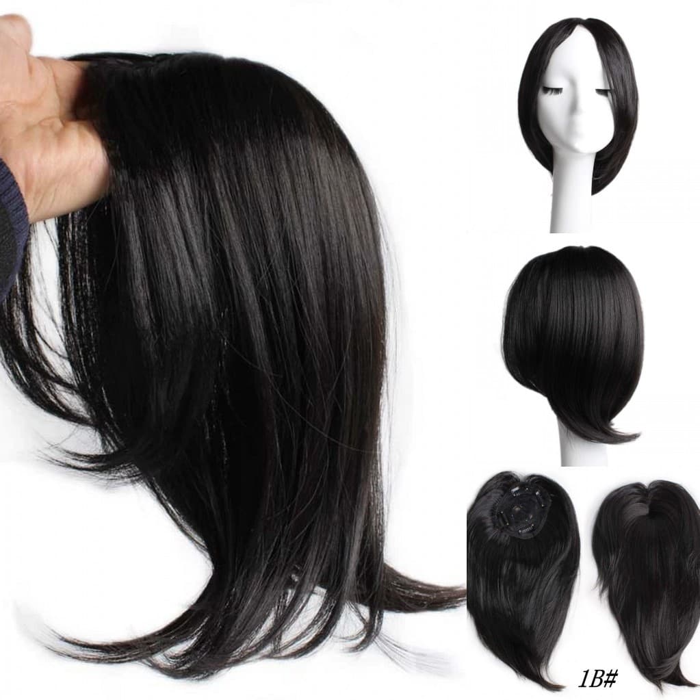 Top Hairpiece with Middle Part Simulation Scalp, Long Top Bun Hairpiece for Covering Gray Hair, Bangs Hairpiece