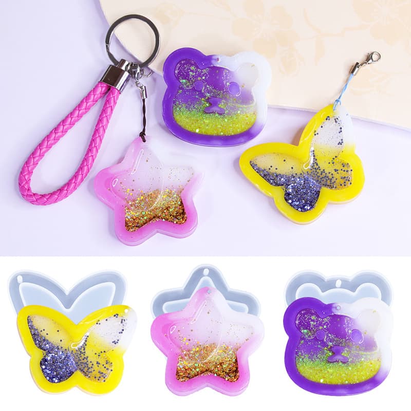 DIY Crystal Glue Quicksand Silicone Mold Various Animal Ocean Series Hanging Keychain Pendant Mold