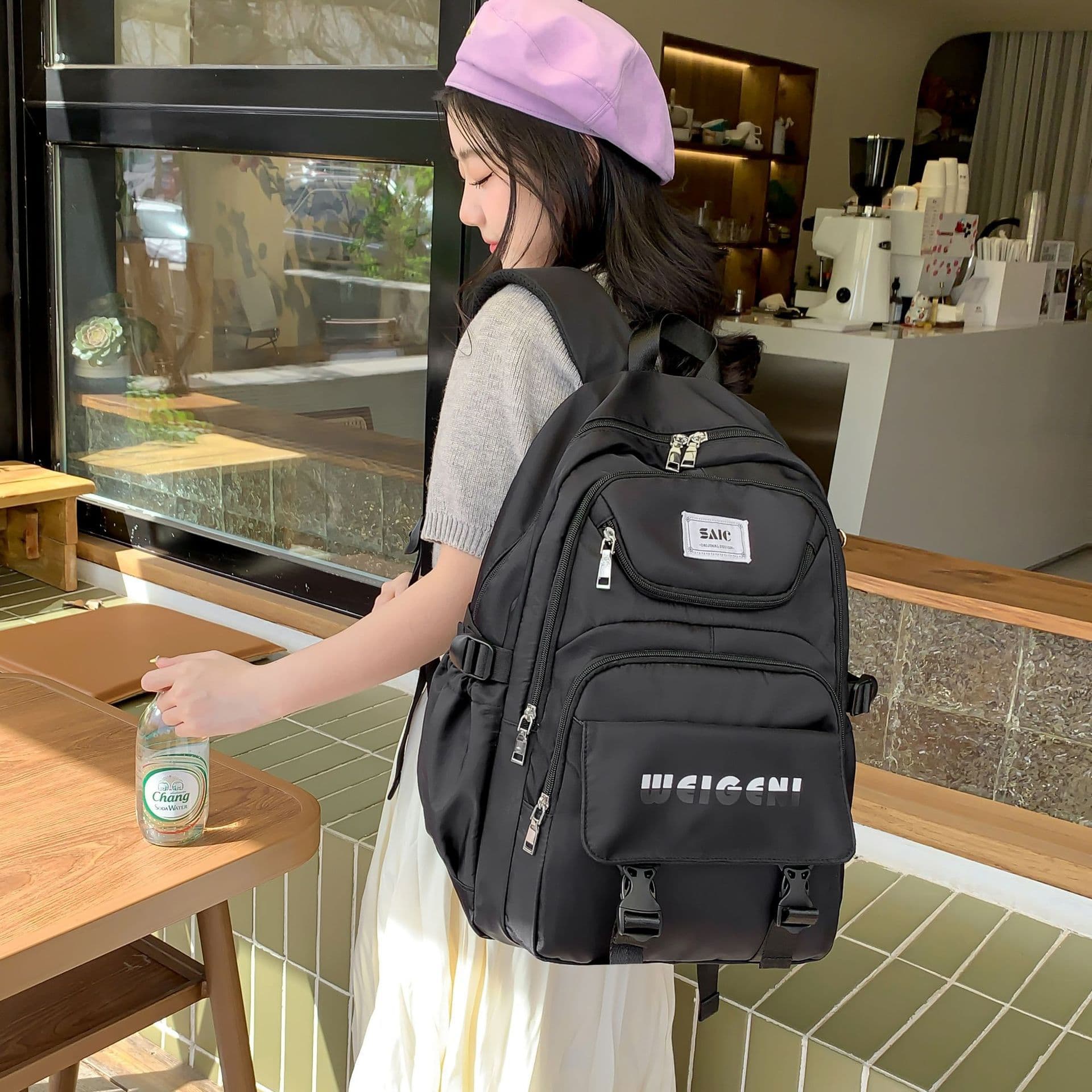 New Cross-border Middle School Student Backpack for Girls, College Women, Spine Protection, Weight Reduction, Large Capacity, Korean Style Double Shoulder Bag