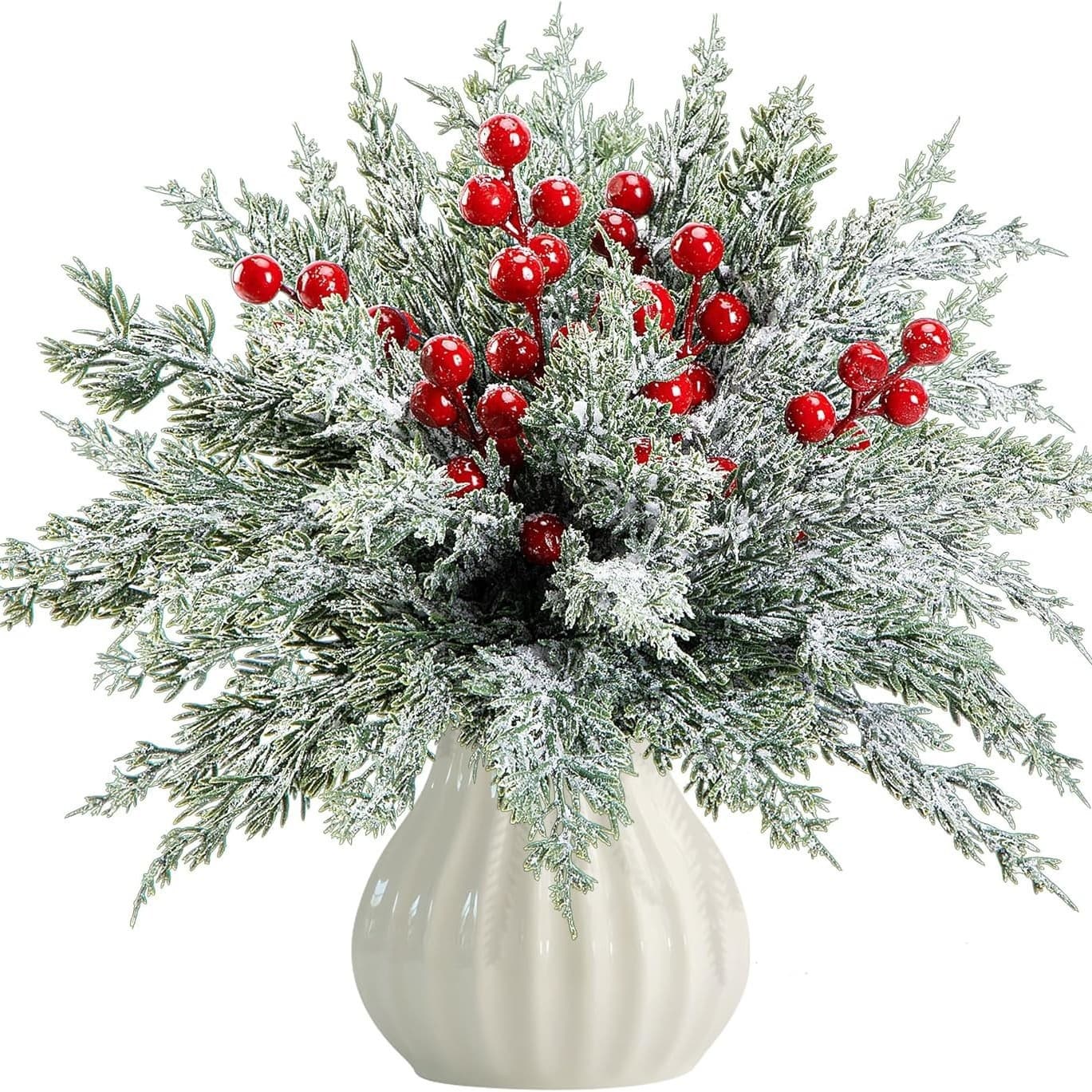 Amazon Artificial Cypress Branches Red Berries Green Plants Combination Christmas Pine Needles Home Dining Table Flower Arrangement Decoration Ornaments