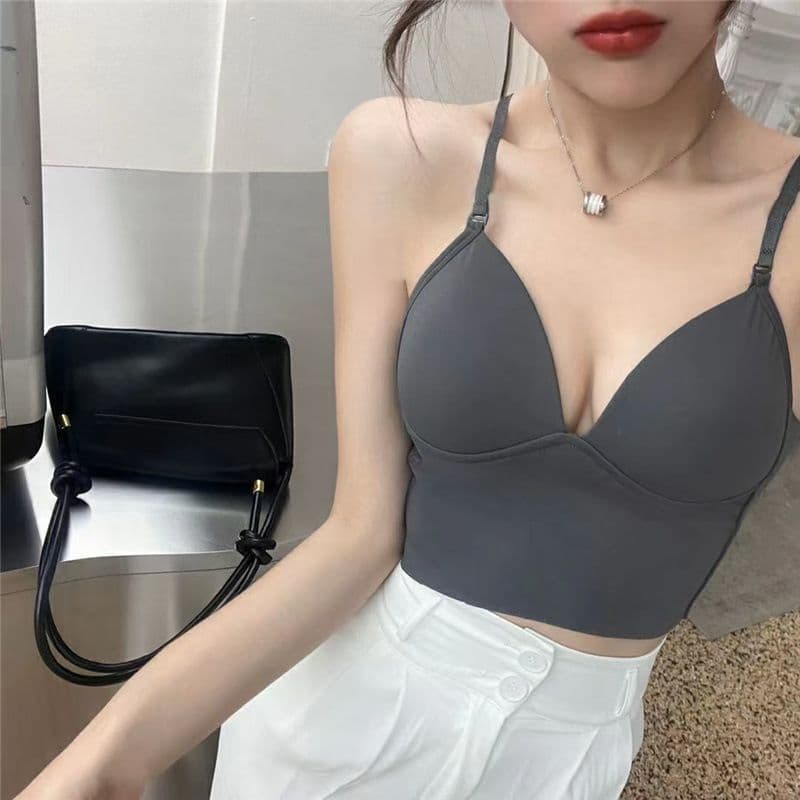 French-style ice silk camisole for women, trendy inner and outer wear, sexy strapless crop top with unique design.
