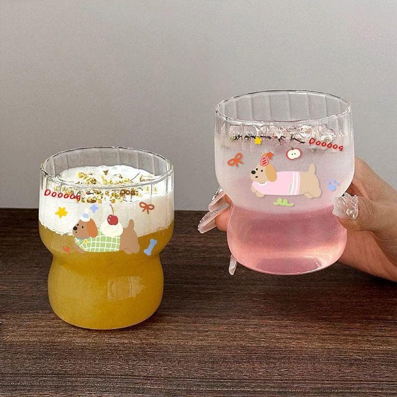 Ins Glass Coffee Cup, Creative Cartoon Home Water Cup for Women Students, Iced Americano Milk Cup