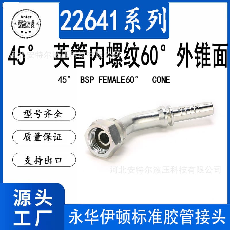22641 Imperial Internal Thread 60-Degree External Cone BSP Round Head D-Type Ball Head Hydraulic Hose Fittings Rubber Hose Connector