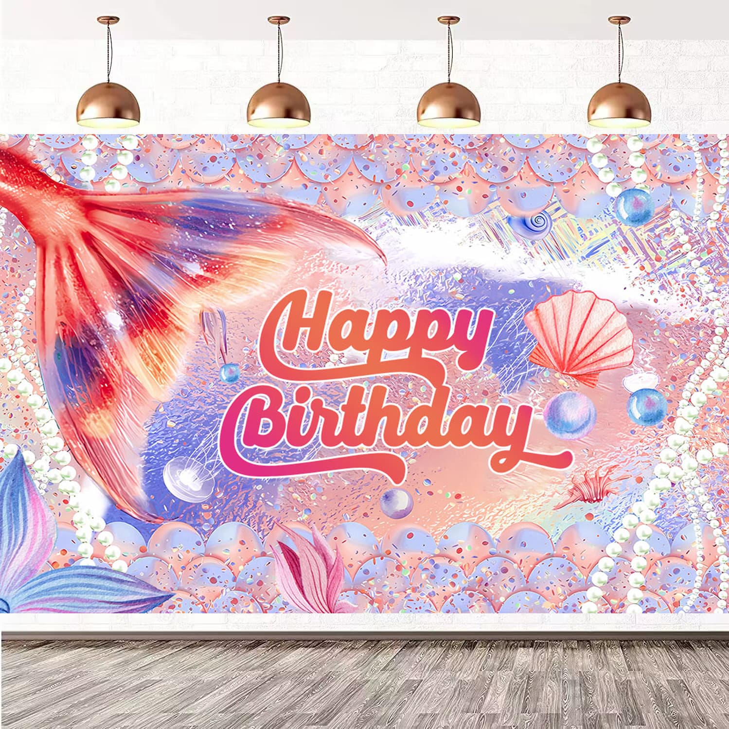 Mermaid Tail Photography Backdrop for Amazon, Baby Bath Birthday Photo Party Decoration Banner