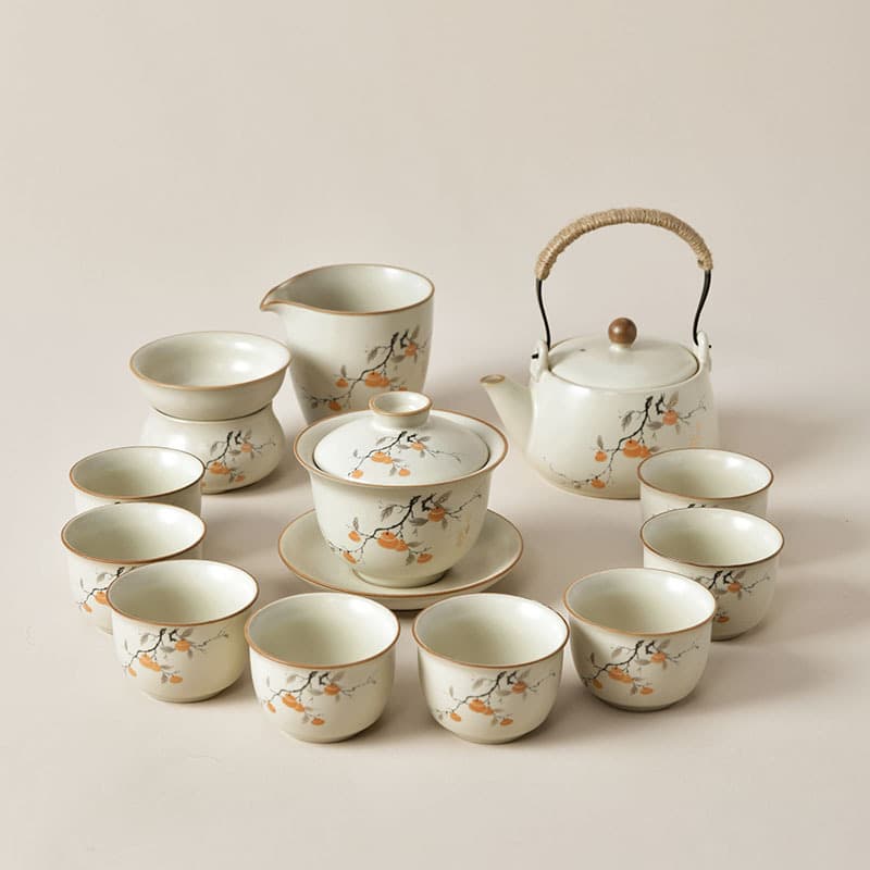 Beige Ru Kiln tea set light luxury high-end home B&B Chinese style Ru porcelain teapot Kung Fu tea cup gift box