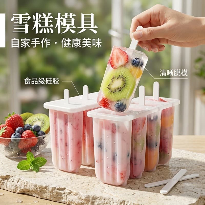 DIY Popsicle Mold for Home Use, Summer Ice Pop Maker for Kids, Frozen Fruit Ice Cream Ice Cube Tray