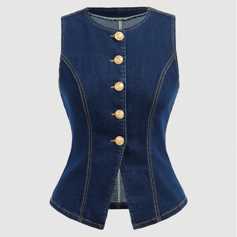 European and American cross-border foreign trade Amazon independent station new sleeveless tops women's denim vest single-breasted denim women
