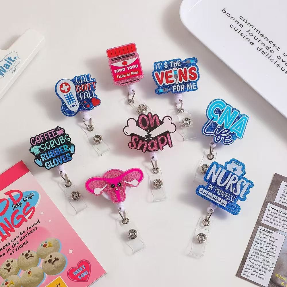 Amazon Amazon's best-selling cartoon glitter acrylic name badge, work badge, ID buckle, retractable easy-pull buckle, easy-to-pull buckle