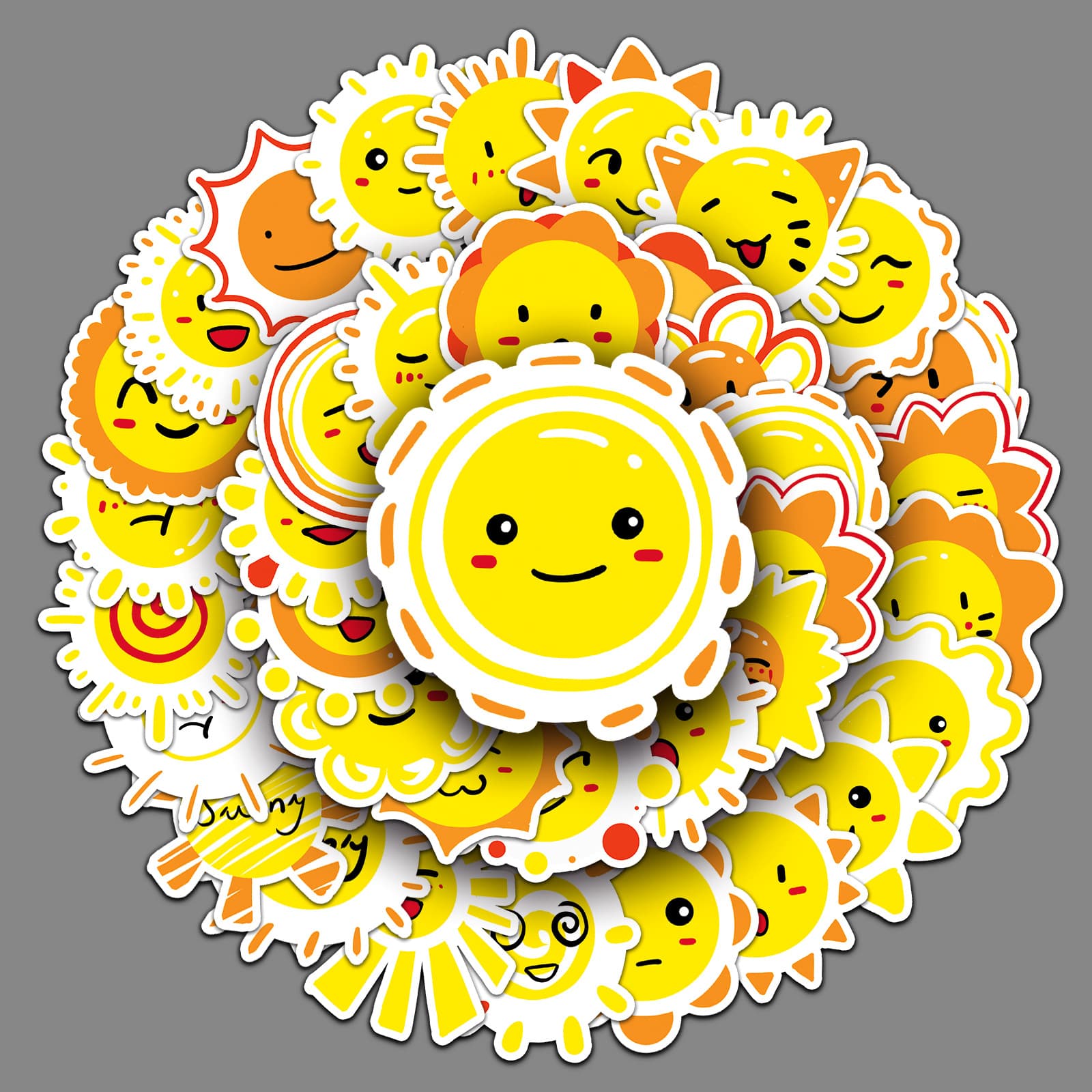 50 Sun Doodle Original Cartoon Stickers for Kids, Decorative for Phone and Luggage