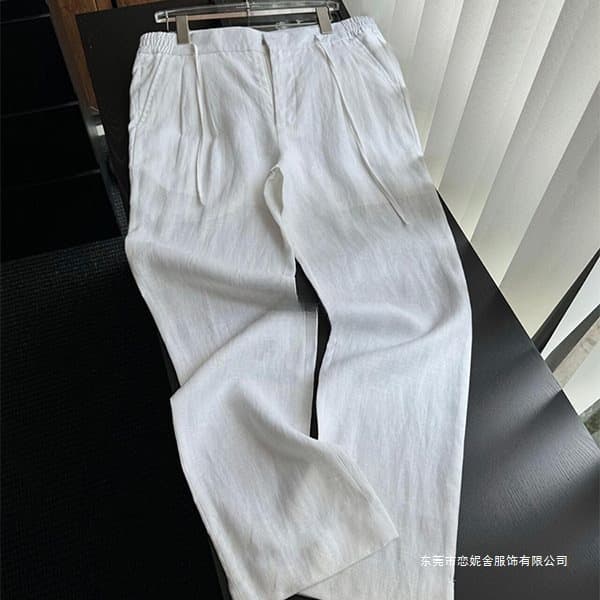 Vintage-style White Wrinkle-resistant Tencel Linen Men's Pants, Early Autumn Thin Quick-dry Loose Straight-leg Casual Trousers