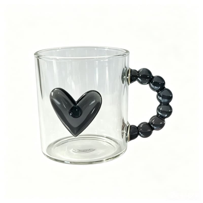 3D Colorful Heart Bead Handle Borosilicate Glass Cup, Home Cute Coffee Milk Juice Transparent Mug