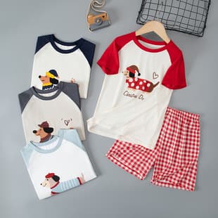 Summer Children's Short Sleeve Set, Boys and Girls Pajamas, Lyocell Teenager Homewear, Middle and Older Kids Student Wear for Outdoor
