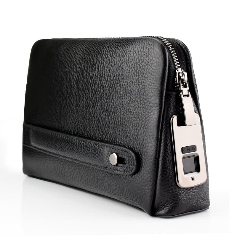 High-end genuine leather fingerprint unlocked clutch bag for men, business fingerprint locked clutch bag, cross-border foreign trade cowhide clutch bag