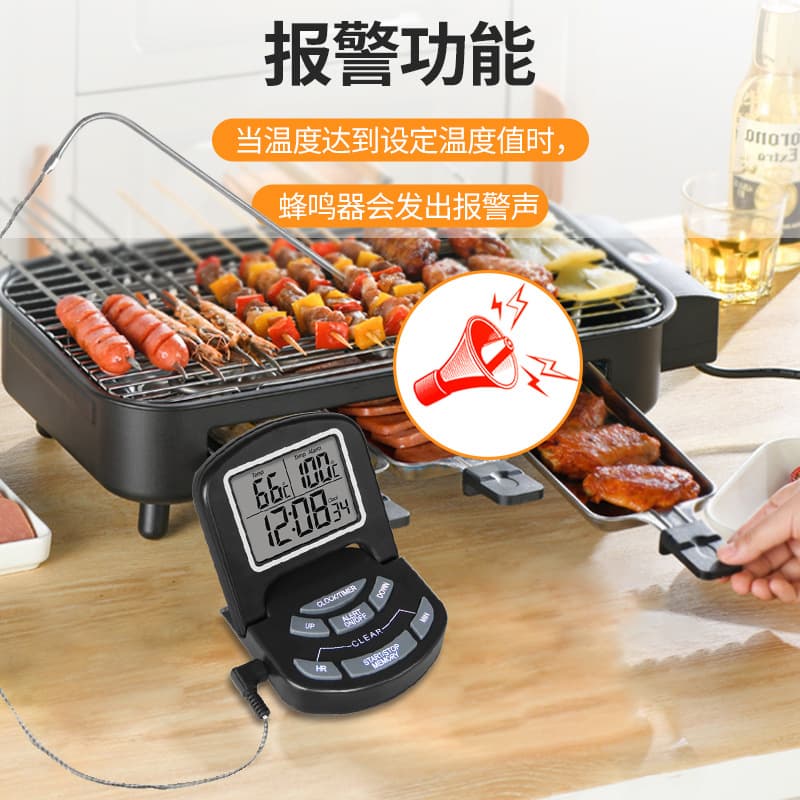 Cross-border Supply Oven Roasting Candy Making Stainless Steel Probe Food Thermometer with Timer Alarm Function