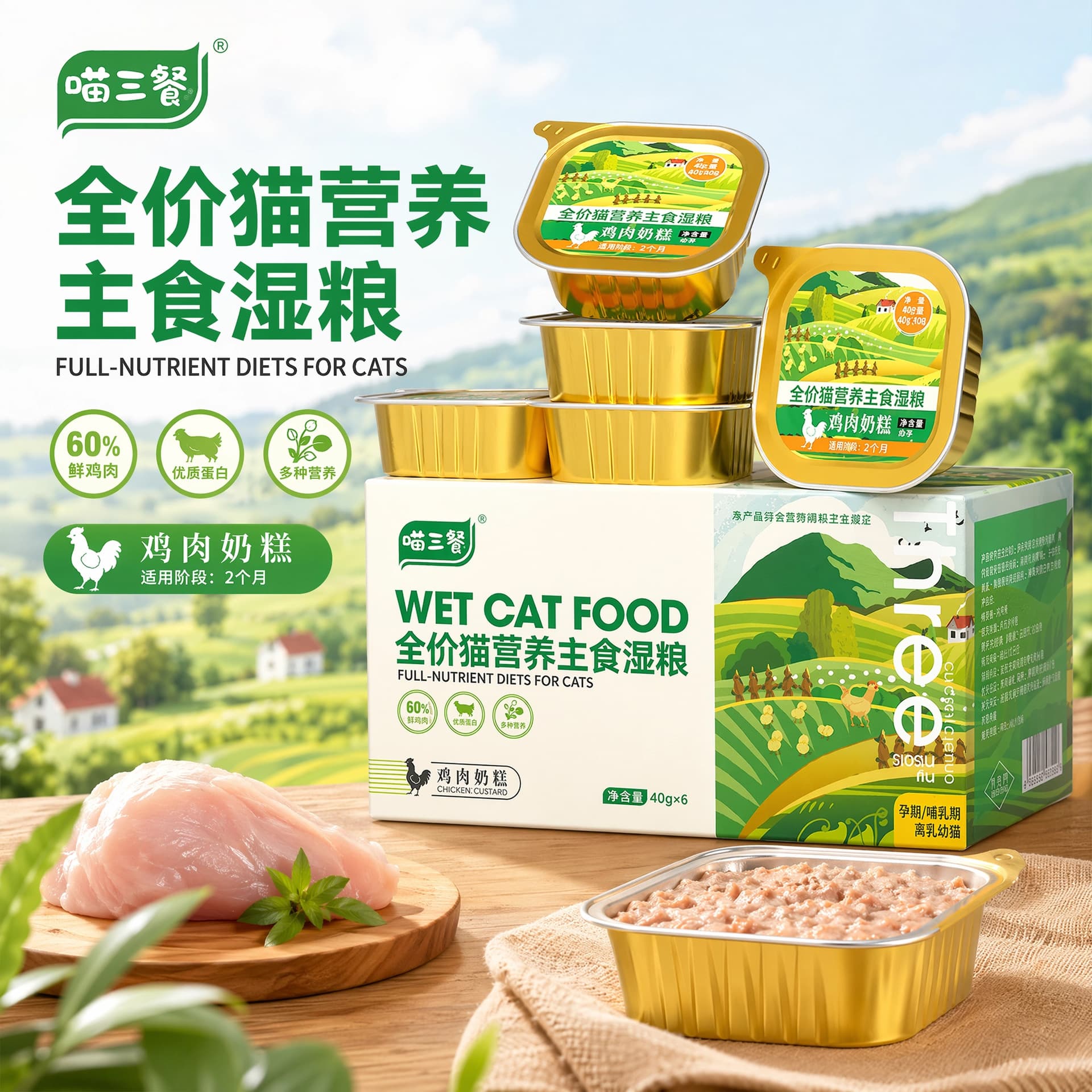 Meow Three Meals Main Meal Box Kitten Milk Cake Nutritional Supplement Wet Cat Food Cat Canned Goat Milk Fresh Meat Cat Meal Box Wholesale