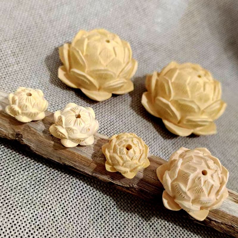 Boxwood Lotus Three-Dimensional Carving Five-Layer Lotus Jewelry Car Hanging Key Chain DIY Accessories