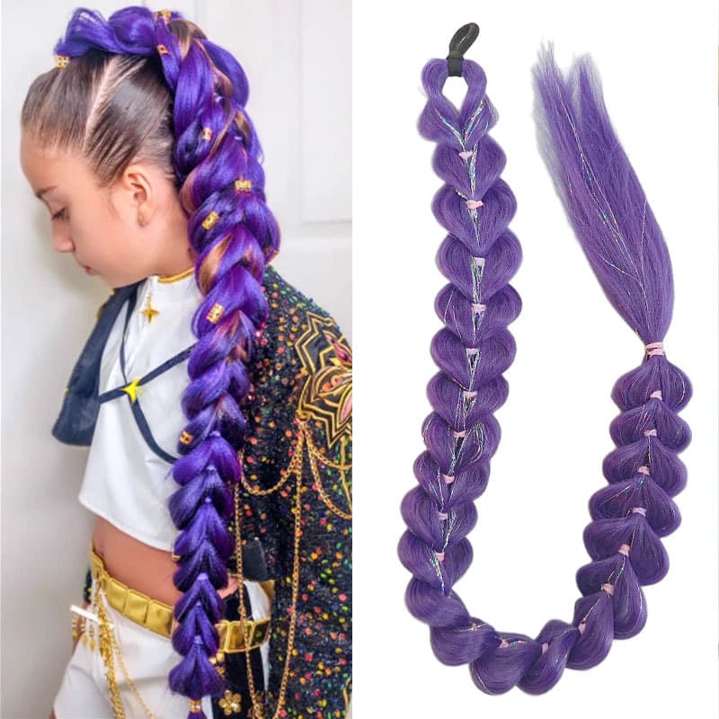 Cross-Border Foreign Trade Wig Ponytail Kpop Hunter Girl Group Rumi Cos Golden Braids Boxing Braids Ponytail Wig
